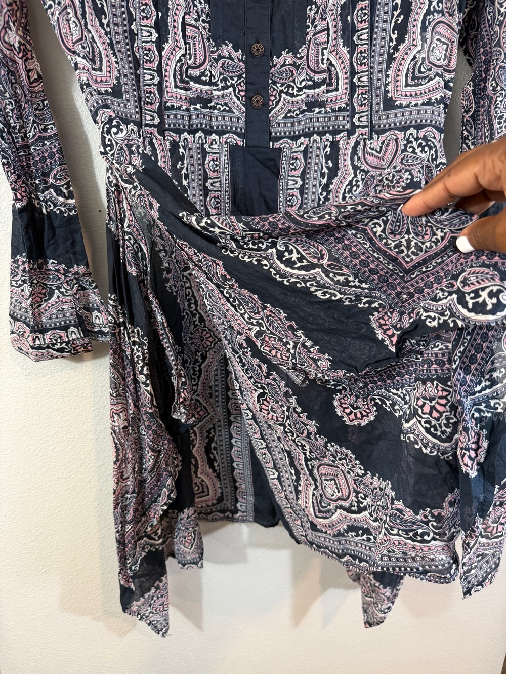 Aratta Silent Journey Paisley Lagenlook Sharkbite Tunic Side Slit Top Size S - Picture 5 of 10